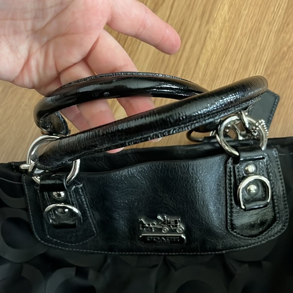 Coach Purse Madison Julianne Black Leather & Canvas Tote - Picture 4 of 9